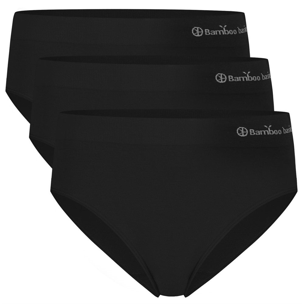Sort 3-pak Sømløs Bambus Maxi Trusse med åndbart bambusmateriale, usynlig pasform og medium til stærk shaping, perfekt til både hverdag og fest.