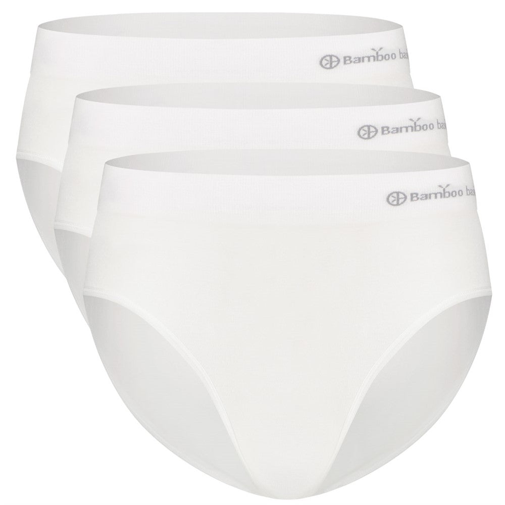 Tre hvide Sømløs Bambus Maxi Trusse med medium til stærk shaping, usynlig pasform og åndbare bambusmaterialer, perfekt til hverdag og fest.