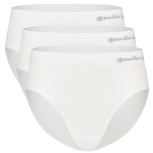 Tre hvide Sømløs Bambus Maxi Trusse med medium til stærk shaping, usynlig pasform og åndbare bambusmaterialer, perfekt til hverdag og fest.