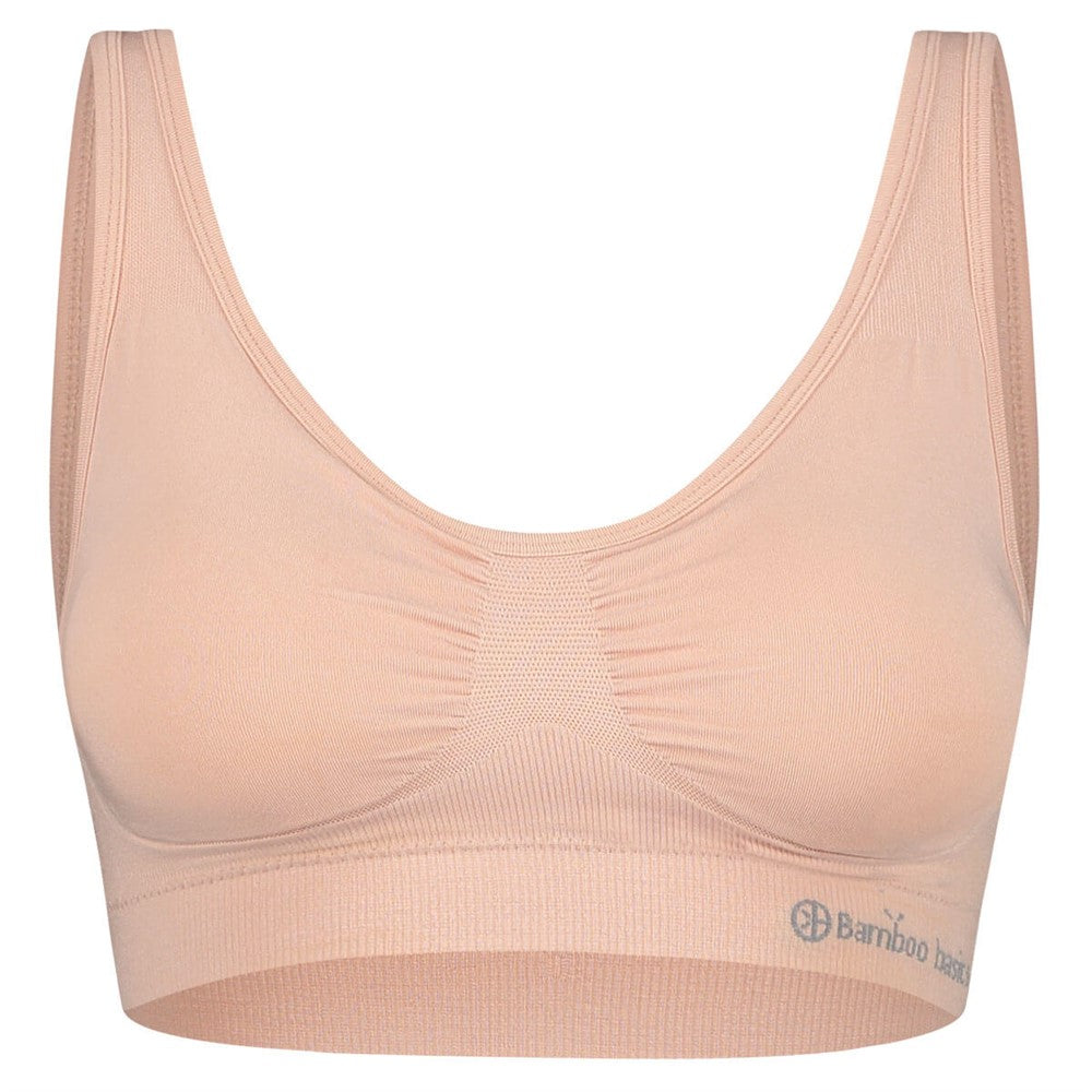 Sømløs Polstret Bambus BH i beige med usynlig pasform og åndbare bambusmaterialer, designet til medium til stærk shaping til både hverdag og fest.